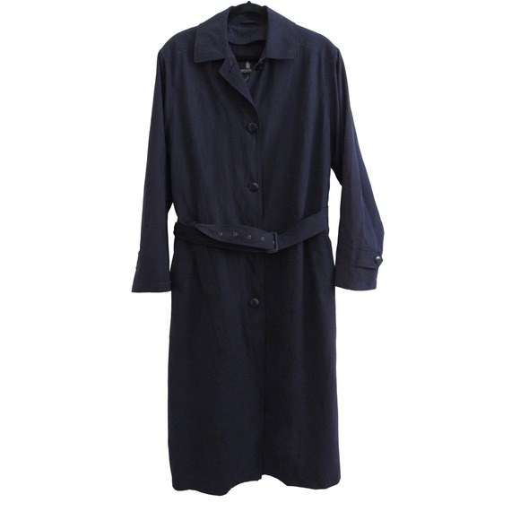 London Fog Jackets & Blazers - London Fog Trench Rain Coat Women 12 Navy Blue Belted Zip out Liner Long Classic